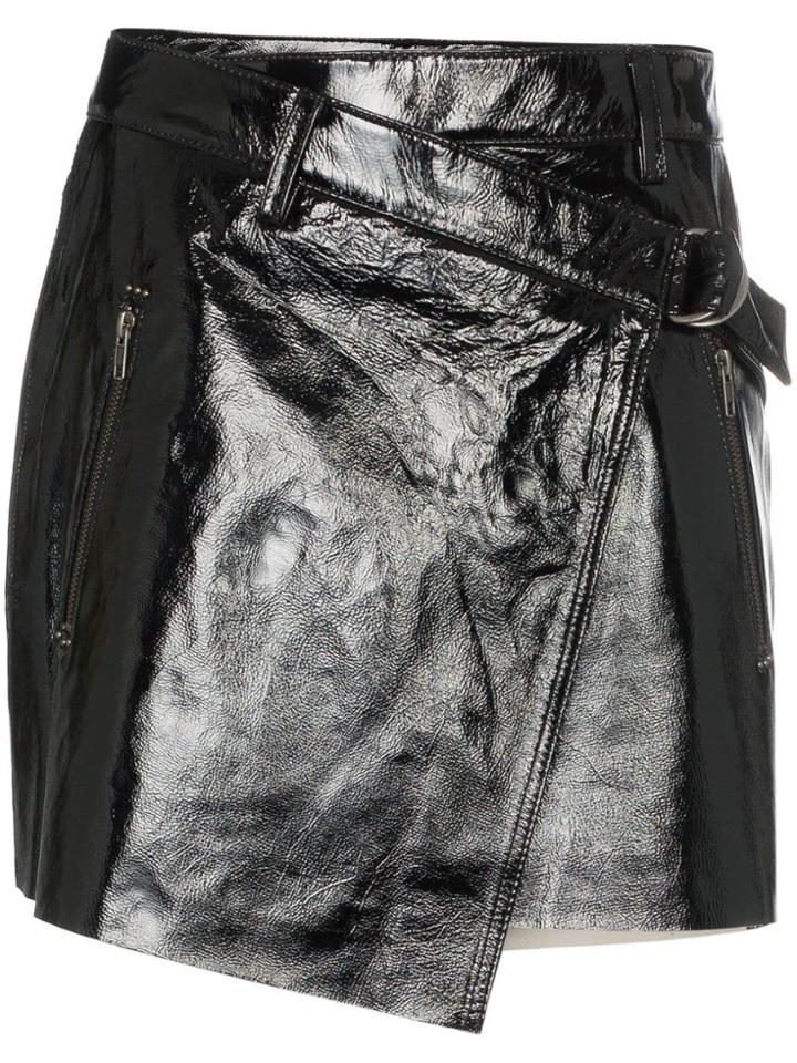 Ksubi Wrapover Patent Leather Mini Skirt - Black
