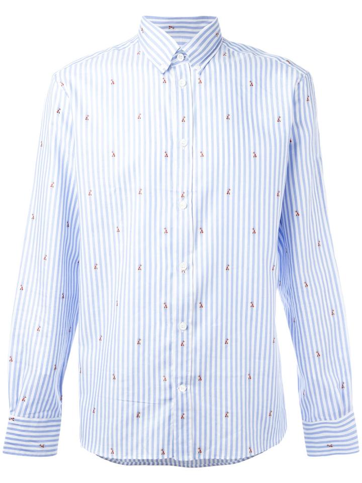 Maison Kitsuné Embroidered Foxes Shirt, Men's, Size: 40, Blue, Cotton