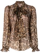 Dolce & Gabbana Leopard-print Pussy Bow Blouse - Brown