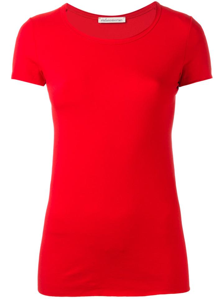 Stefano Mortari Short Sleeve Fitted T-shirt, Women's, Size: 42, Red, Cotton/spandex/elastane
