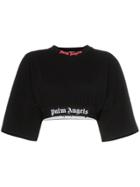 Palm Angels Logo Cropped Cotton Blend T-shirt - Black