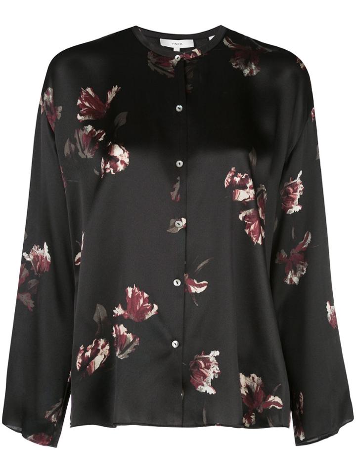 Vince Floral Silk Blouse - Black