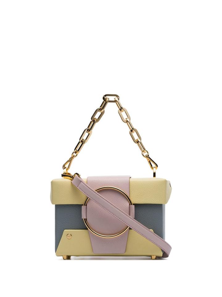 Yuzefi Pastel Blue And Yellow Asher Leather Cross Body Box Bag
