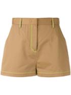 Msgm Stitched Detail Shorts, Women's, Size: 40, Brown, Cotton