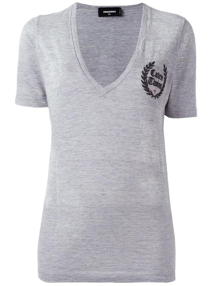 Dsquared2 Caten Twins V-neck T-shirt, Women's, Size: Large, Grey, Cotton/viscose