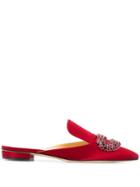Giannico Crystal Buckle Mules - Red