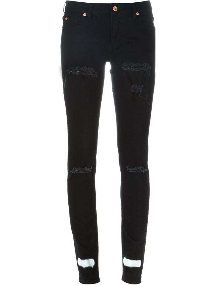 Off-white Distressed Skinny Jeans, Women's, Size: 28, Black, Cotton/spandex/elastane