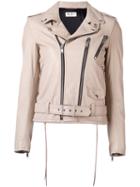 Saint Laurent Classic Biker Jacket, Women's, Size: 38, Nude/neutrals, Lamb Skin/cupro/cotton/polyester