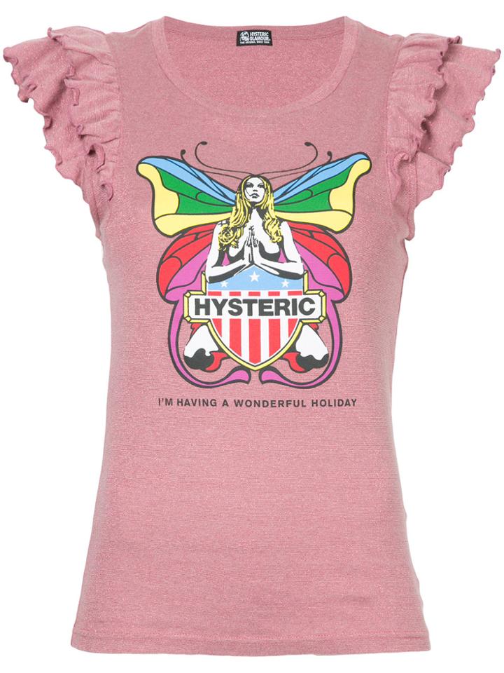 Hysteric Glamour Frill Sleeve Butterfly T-shirt - Pink & Purple