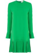 Sara Battaglia Long-sleeved Pleated Skirt Dress - Green