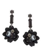 Oscar De La Renta Crystal Embellished Flower Drop Earrings - Black