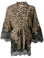 Gold Hawk Leopard Print Lace Trim Kimono Top - Neutrals