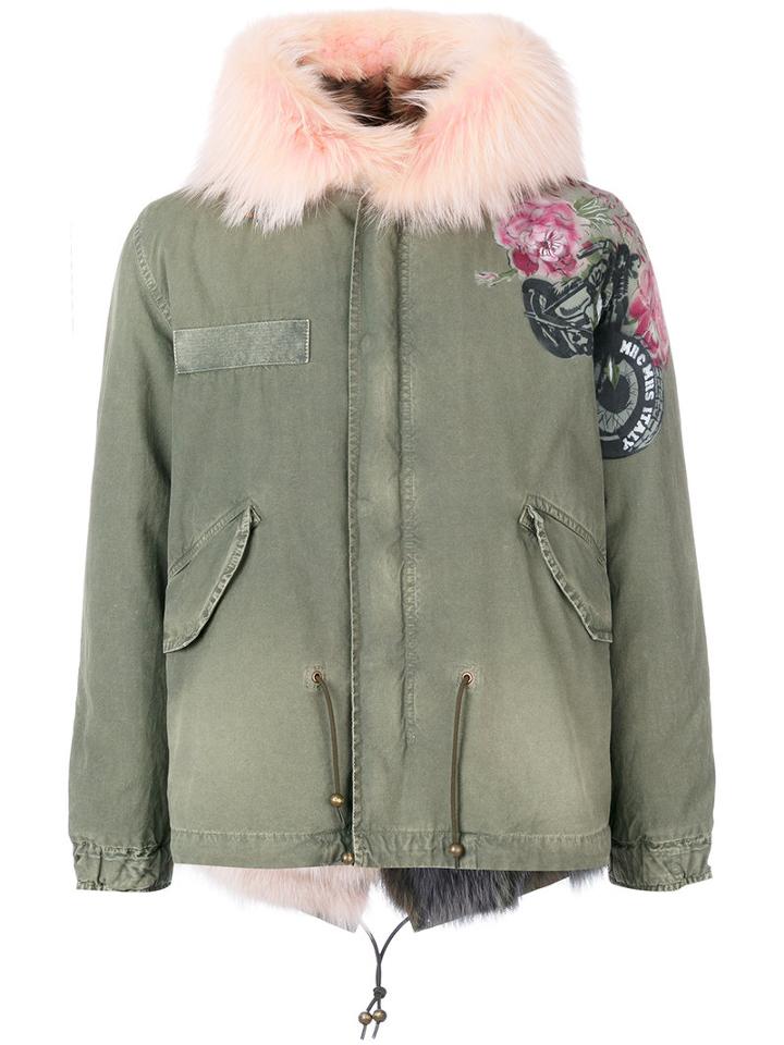 Mr & Mrs Italy - Fur Collar Printed Parka - Men - Cotton/fox Fur/rabbit Fur/polyamide - M, Green, Cotton/fox Fur/rabbit Fur/polyamide