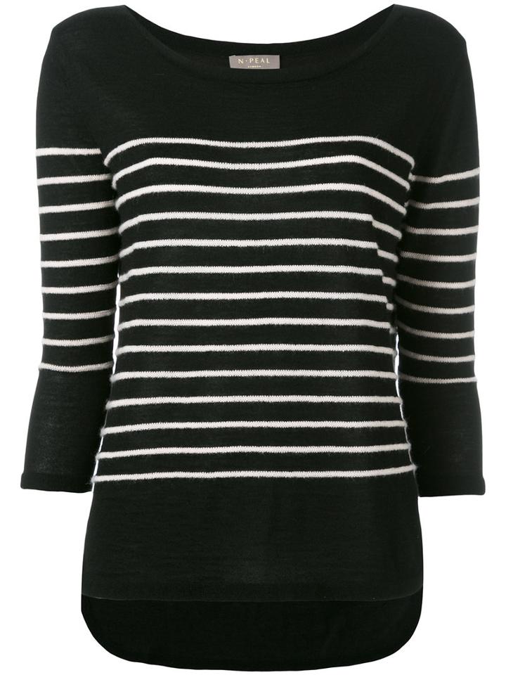 N.peal Textured Stripe Jumper, Women's, Size: Large, Black, Cashmere