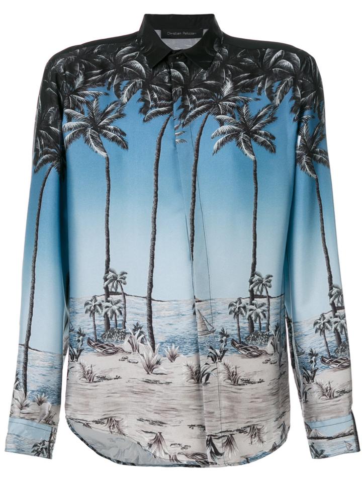 Christian Pellizzari Palm Tree Print Shirt - Blue