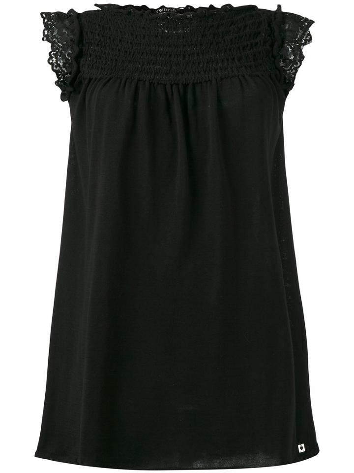 Twin-set - Lace Trim Top - Women - Cotton - 44, Women's, Black, Cotton