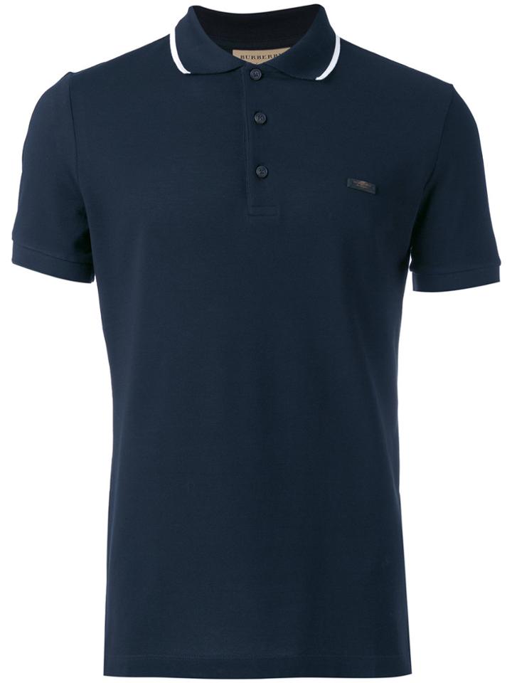 Burberry Contrast Detail Polo Shirt - Blue