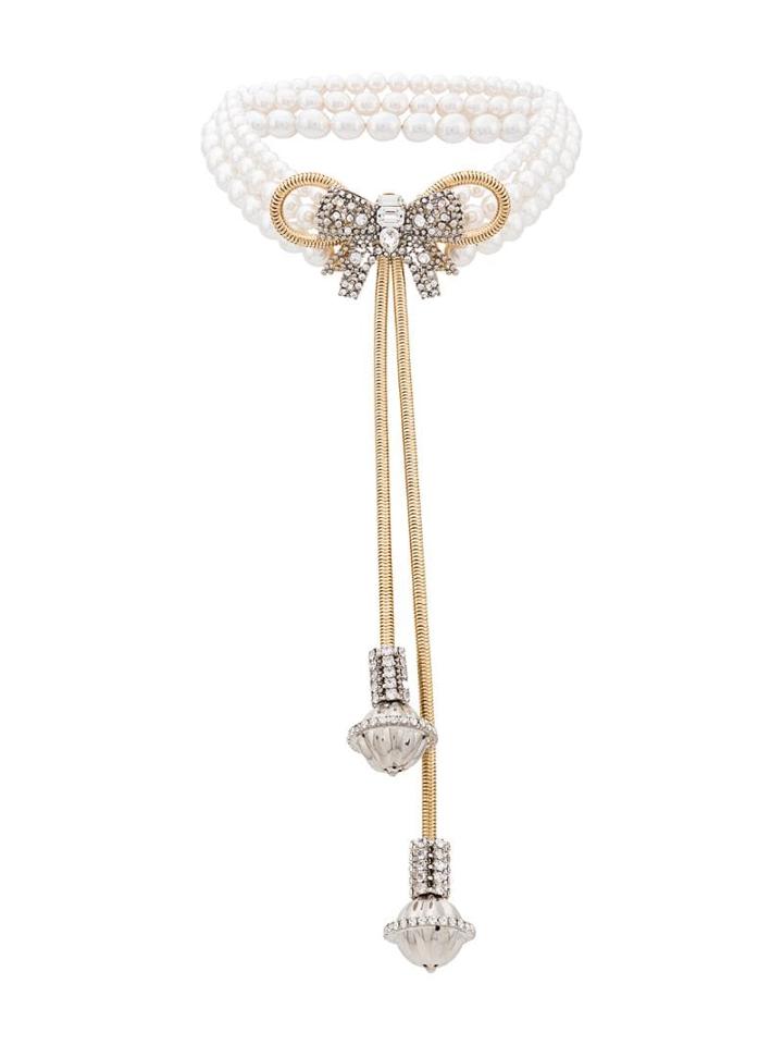 Miu Miu Bow Embellished Necklace - White