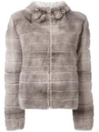 Liska Hooded Coat, Women's, Size: Large, Nude/neutrals, Mink Fur/viscose/suede