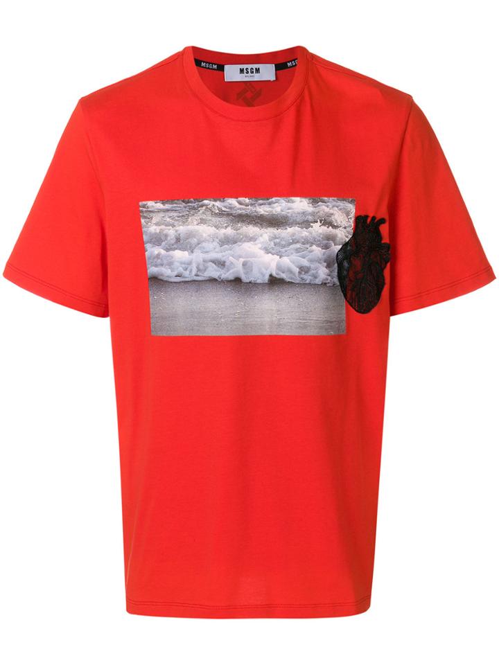 Msgm Graphic Heart Applique T-shirt - Red