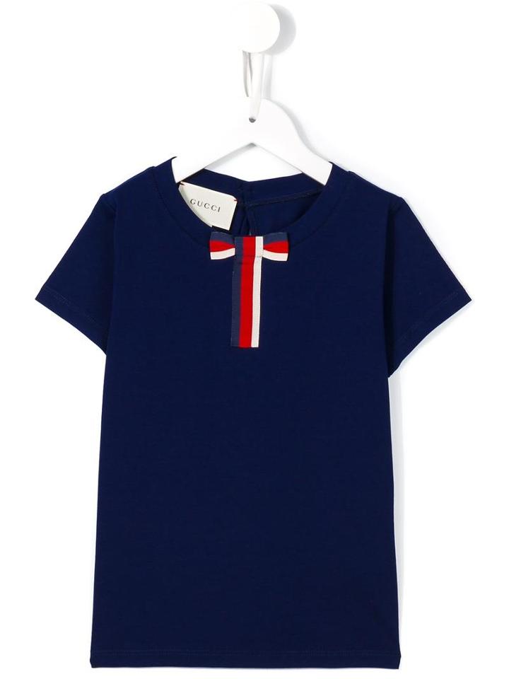 Gucci Kids Web Bow T-shirt, Girl's, Size: 8 Yrs, Blue
