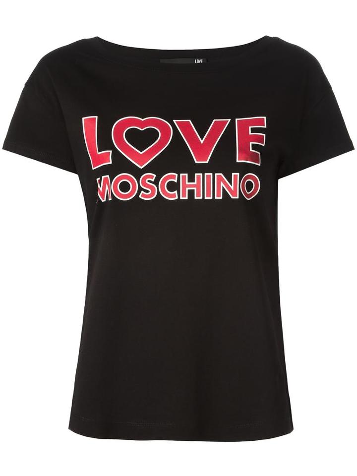 Love Moschino Logo Print T-shirt, Women's, Size: 42, Black, Cotton