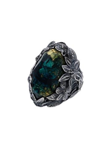 Lyly Erlandsson Blue Winter Leaf Engraved Stone Ring