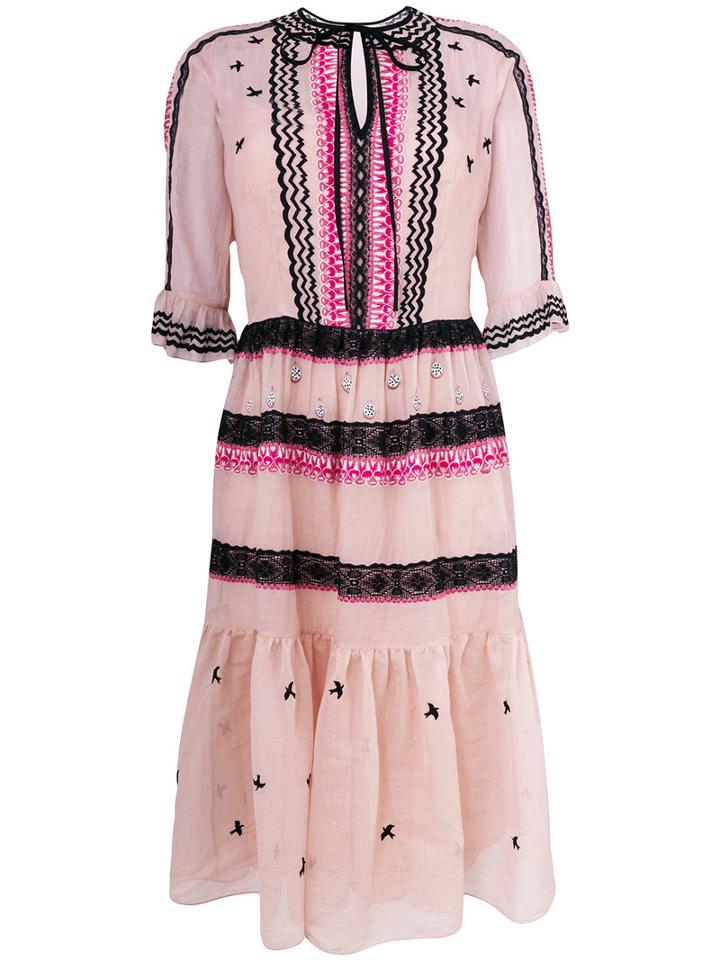 Temperley London - Poppy Field Tie Dress - Women - Silk/cotton/spandex/elastane/silk Organza - 8, Pink/purple, Silk/cotton/spandex/elastane/silk Organza