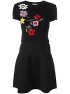 Red Valentino Floral Pattern Knitted Dress - Black