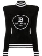 Balmain Padded-shoulder Logo Intarsia Jumper - Black
