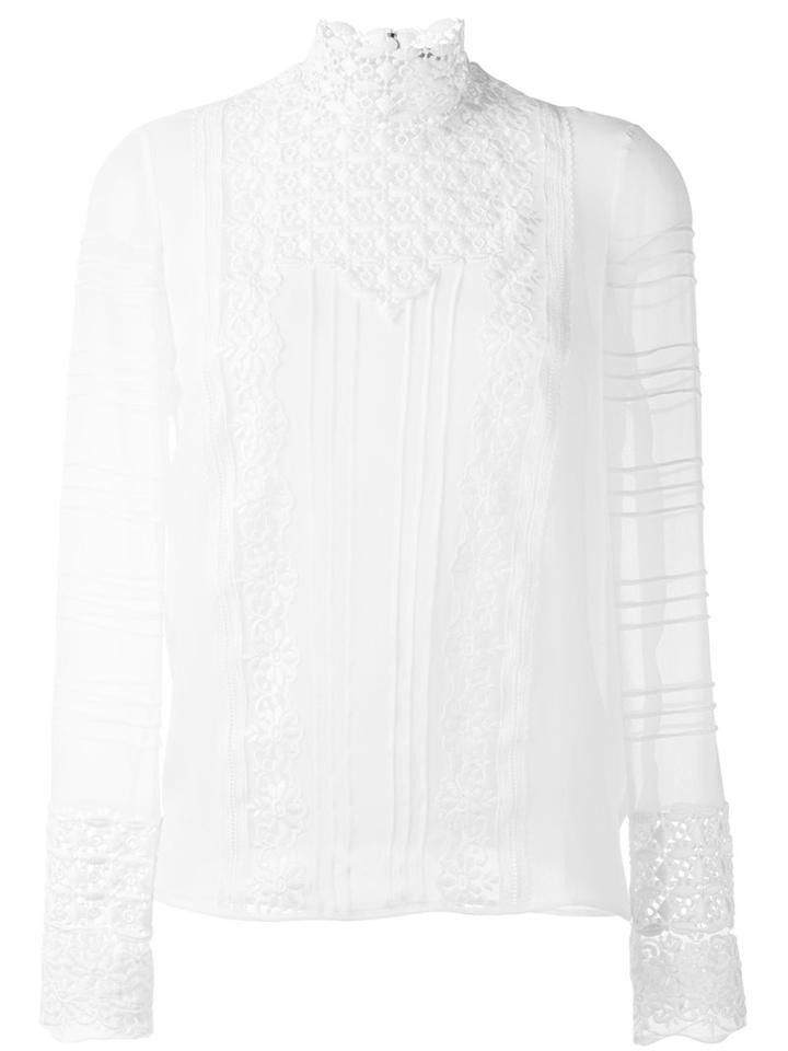 Giambattista Valli Embroidered High Neck Blouse, Women's, Size: 40, White, Silk/cotton/polyester
