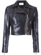 Daizy Shely Cropped Biker Jacket, Women's, Size: 42, Blue, Acetate/polyester/cotton/other Fibers