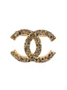 Chanel Vintage Cc Crystal Brooch, Women's, Metallic