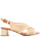 Robert Clergerie Embroidered Strap Slingback Sandals - Nude & Neutrals