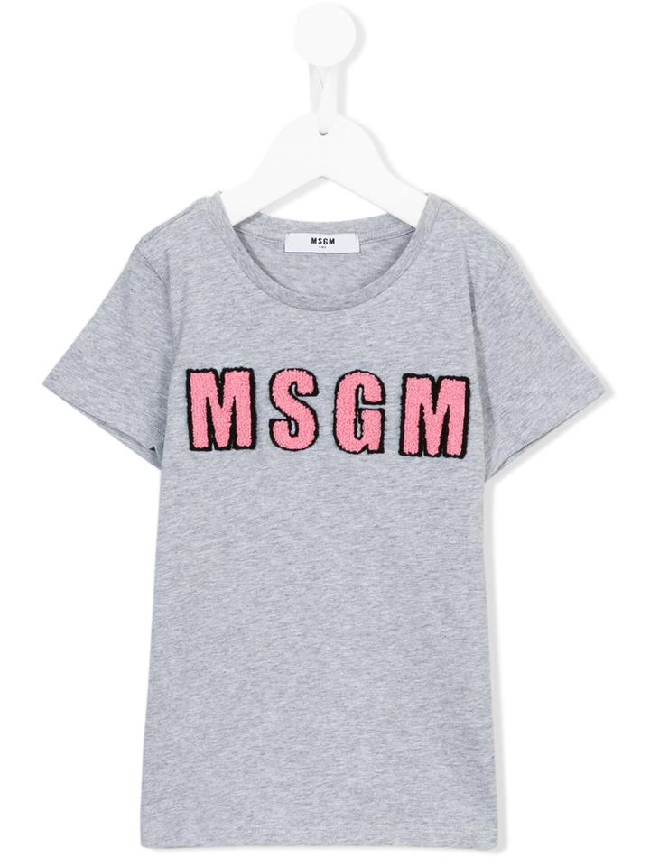 Msgm Kids Logo Appliqué T-shirt, Girl's, Size: 10 Yrs, Grey