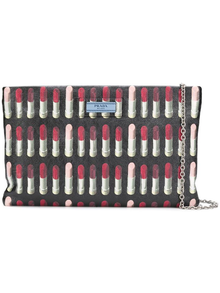 Prada Lipstick-print Clutch - Black