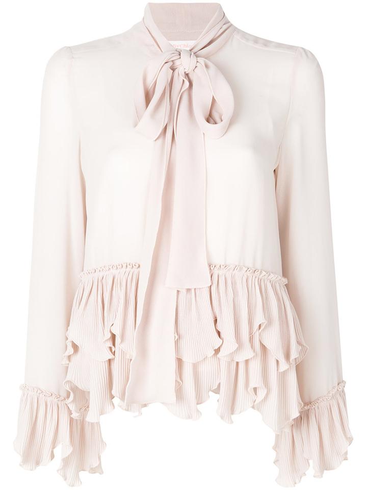 See By Chloé - Ruffled Pussy Bow Blouse - Women - Polyester/viscose - 40, Nude/neutrals, Polyester/viscose