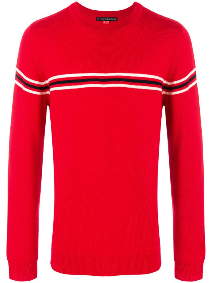 Perfect Moment Orelle Stripe Detail Crewneck Sweater - Red