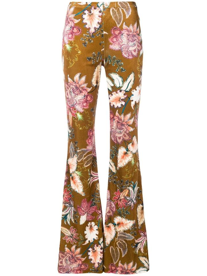 Black Coral Flared Floral Trousers - Nude & Neutrals