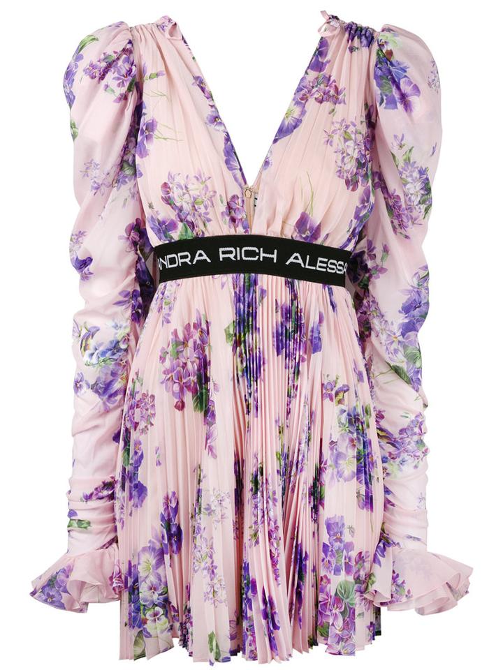 Alessandra Rich - Floral Print Pleated Dress - Women - Silk/spandex/elastane - 38, Silk/spandex/elastane