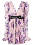 Alessandra Rich - Floral Print Pleated Dress - Women - Silk/spandex/elastane - 38, Silk/spandex/elastane