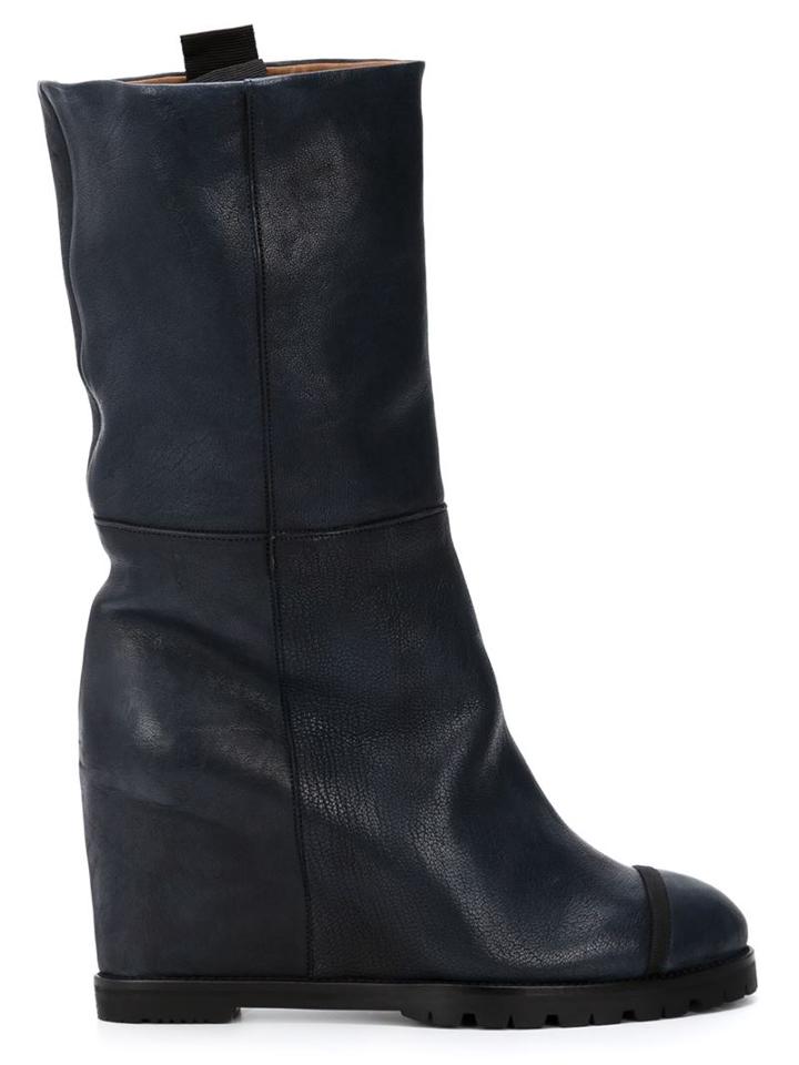 Chuckies New York Mid-calf Wedge Boots, Women's, Size: 38, Blue, Calf Leather