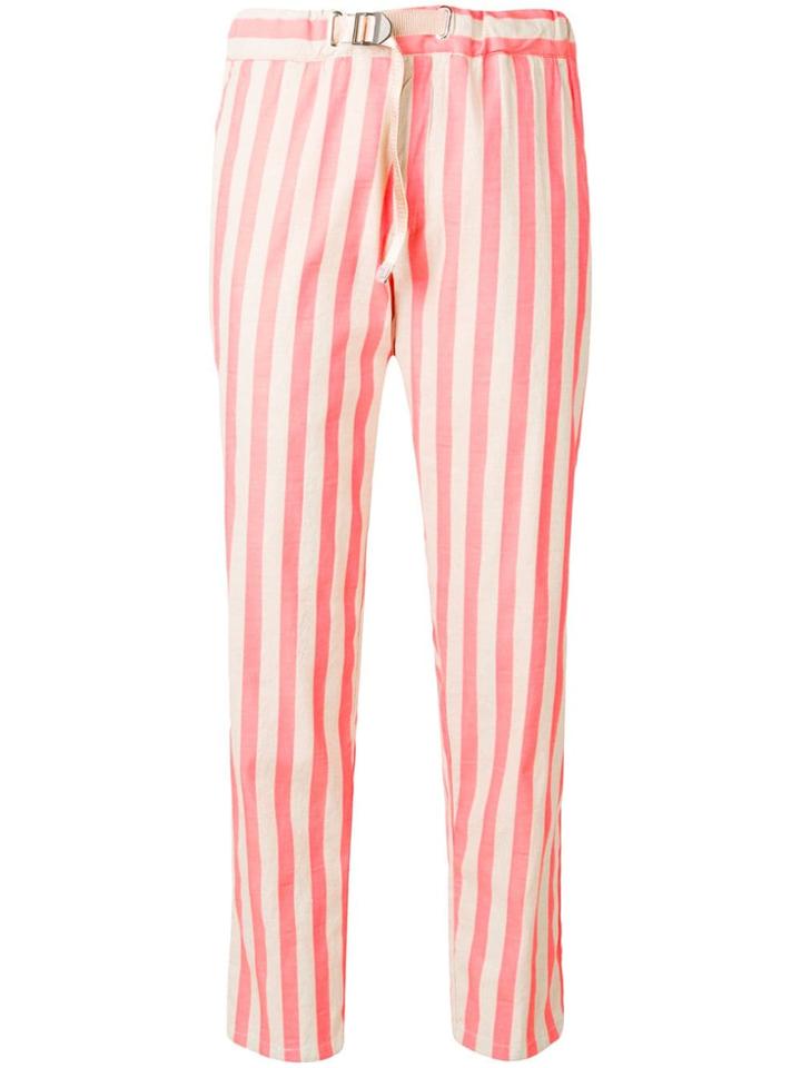White Sand Striped Slim Fit Trousers - Neutrals