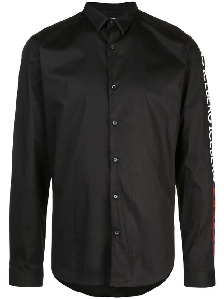 Iceberg Logo Print Long-sleeve Shirt - Black