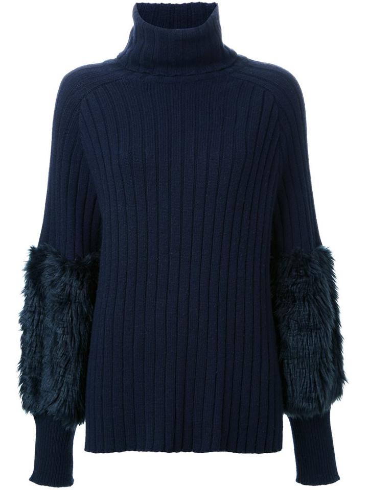 Muveil Roll Neck Ribbed Sweater, Women's, Size: 38, Blue, Cotton/acrylic/wool