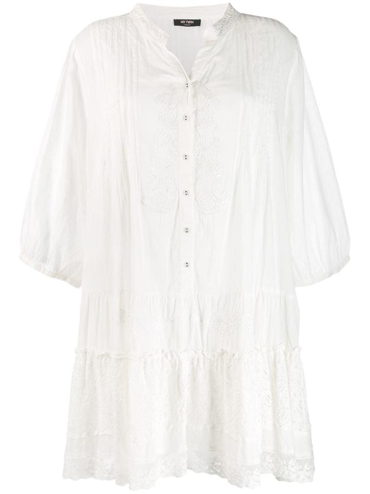 Twin-set Lace Hem Shirt Dress - White