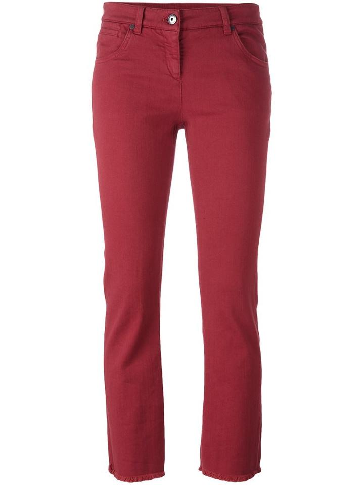 Brunello Cucinelli Slim Fit Cropped Jeans, Women's, Size: 46, Red, Cotton/spandex/elastane