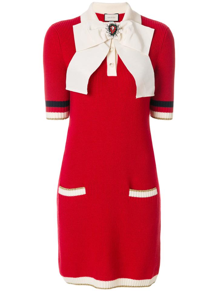 Gucci Sylvie Web Bow Dress - Red
