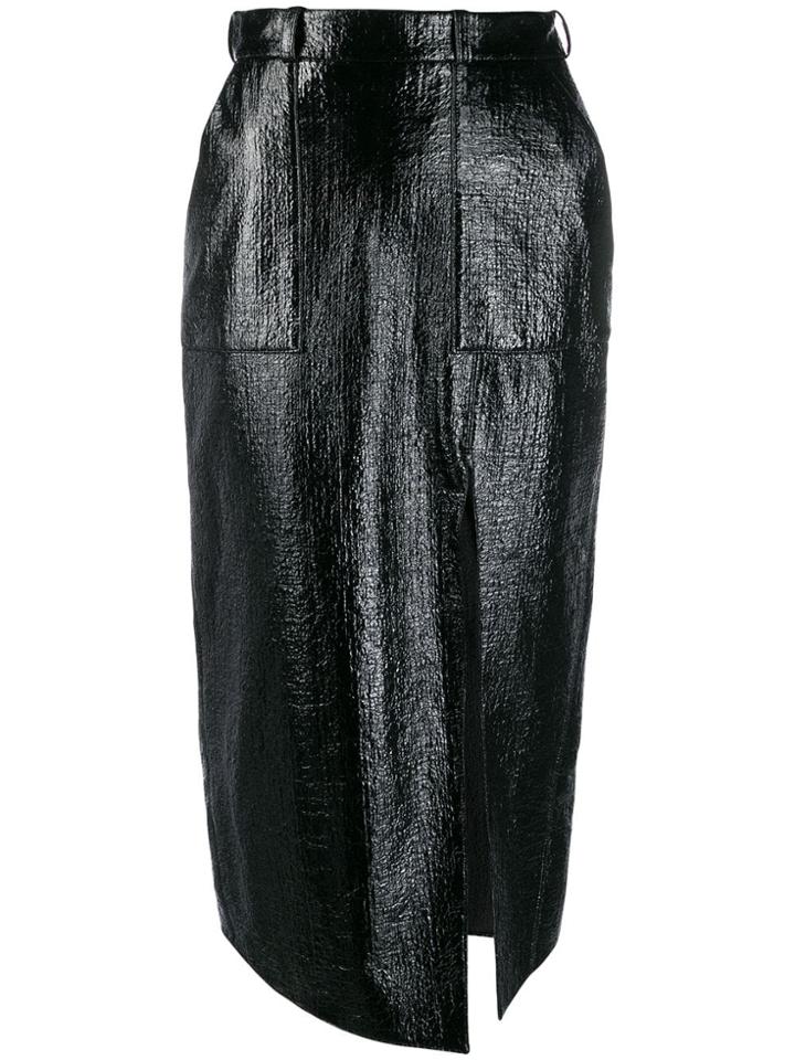 David Koma Wet Look Pencil Skirt - Black