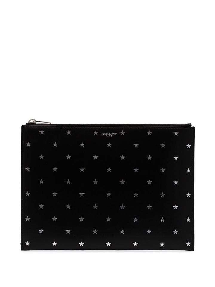 Saint Laurent Star-embossed Pouch Bag - Black